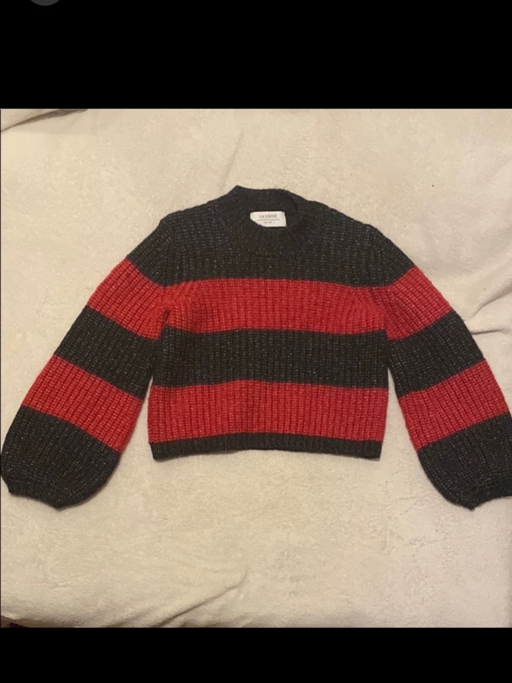 La Linge New York Red and Black Striped Sweater Balloon Sleeve